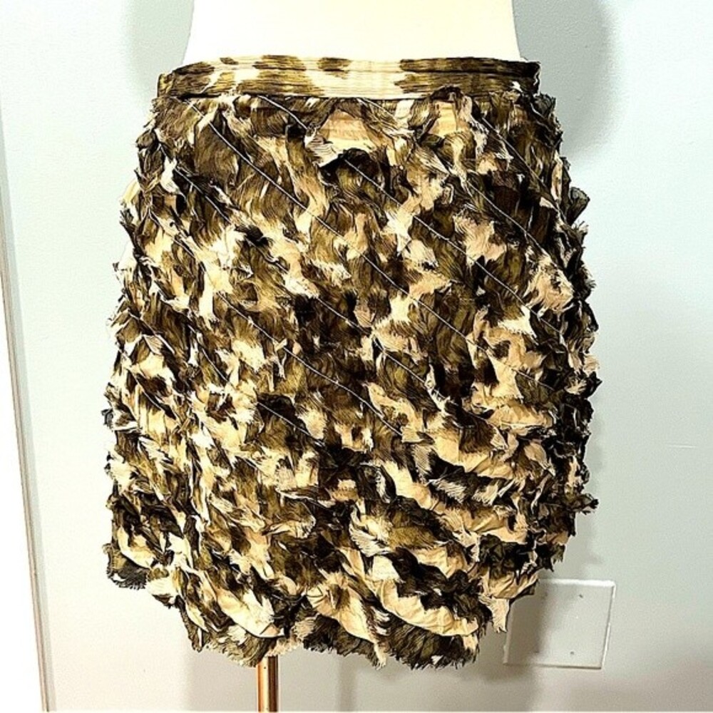 J Crew Silk Green Camouflage Crinkled Chiffon Mini Skirt Size 2
